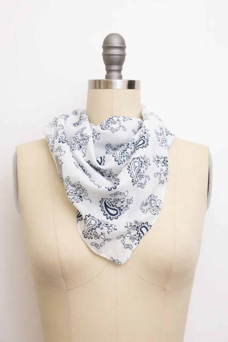 Light paisley printed neck scarf with versatile and elegant style options.