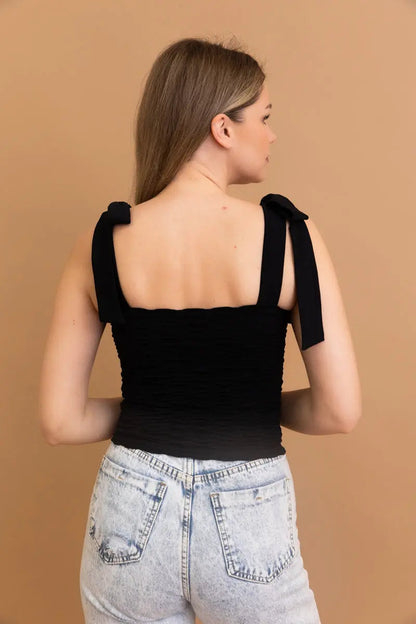 Seamless Vertical Smocked Tie Shoulder Top 😍 Leto Collection