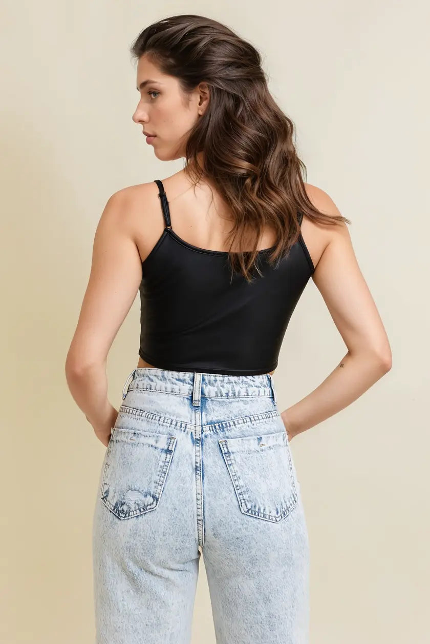 Leatherette Strappy Crop Cami Top Leto Collection